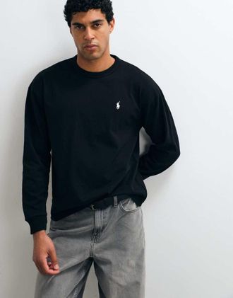 Polo Ralph Lauren T-shirt pesante a maniche lunghe relaxed fit nera-Nero