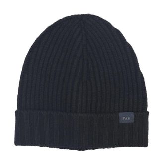 Fay Geribbelde Beanie - Heren - Hoeden - Zwart - ONE Size - Wol - Accessoires