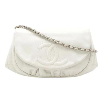 Chanel Pre-owned Half Moon Caviar Chain Wallet - Dames - Pre-owned - Wit - Maat: ONE Size Leer