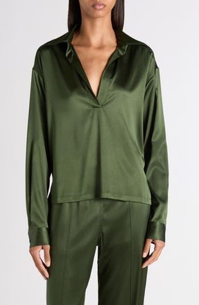 Tom Ford Stretch Silk Satin Polo in Moss Green at Nordstrom, Size 12 Us