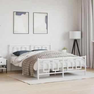 vidaXL Vidaxl - Estructura Cama Sin Colch&oacute;n Con Estribo Metal Blanco 150x200 Cm