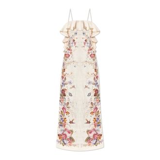 Zimmermann Party Dresses, female, Beige, Size: 2XS Patience Frill Midi Dress