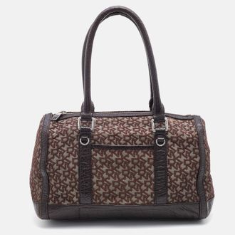 DKNY Dkny Dark Brown Signature Canvas And Leather Satchel