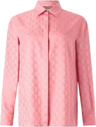 Roberto Cavalli Slange Monogram Zijde Blend Shirt - Dames - Overhemden - Roze - S - Overhemden