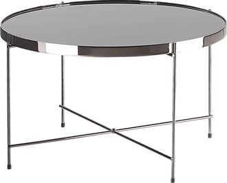 Beliani Beliani - Mesa De Centro Con Tablero Redondo De Vidrio Templado Negro Y Patas De Metal Oscuro Estilo Glamour Lucea