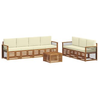 vidaXL Juegos De Sof&aacute;s 8 Pcs Natural Y Crema Madera De Acacia S&oacute;lida Vidaxl