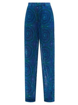 Kenneth Ize Swirl-print Pleated-organza Trousers - Womens - Blue