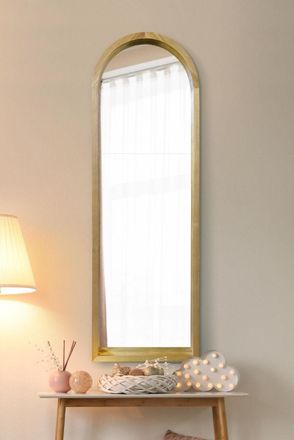 MirrorOutlet Solid Oak Framed Arched Leaner / Wall Mirror 47 X 16 (120CM X 40CM) in Beige | Size: 1 Pack