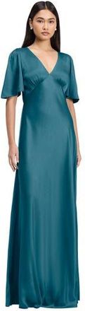 Ghost London Arabella Angel Sleeve Satin Maxi Dress in Emerald at Nordstrom, Size 12