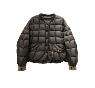 Generic Womens Short Round Neck Casual Down Jacket, Zippered Pocket Warm Single-Breasted Parka Outerweart Black