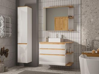 Vente-Unique Mobile sotto lavabo sospeso Naturale chiaro e Bianco 96 cm - ANIDA