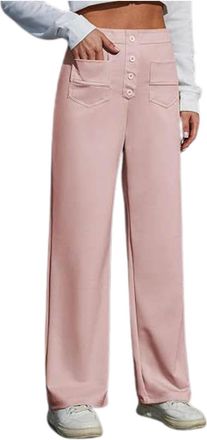 Generic Wide Leg Trousers for Women UK Tailored Office Work Stretch Yoga Pants Ladies Elasticated High Waisted Button Multiple Pockets Pull On Straight Leg Jo