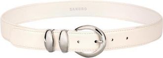 Sandro Leather belt with metal buckle in White at Nordstrom, Size Medium