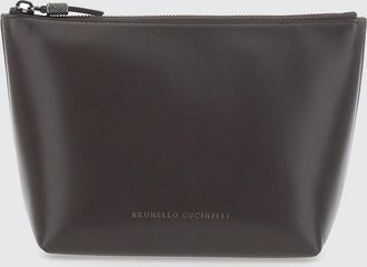 Brunello Cucinelli Smooth Calfskin Clutch with Zip Closure and Monili Detail