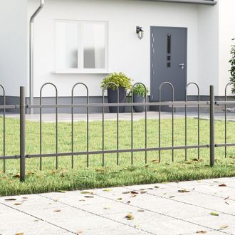 Berkfield Home Garden Fence with Hoop Top in Grey, 3.4 x 0.6 m, Made of Steel in Grey