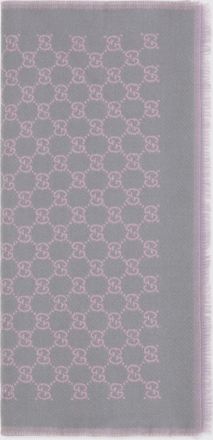 Gucci Sciarpa in lana merino con motivo Monogram GG jacquard e fondo sfrangiato