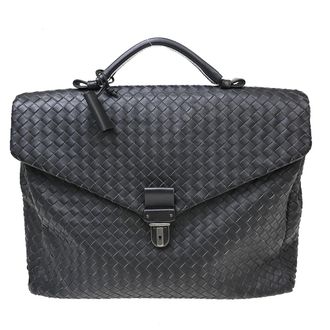 Bottega Veneta Envelope Briefcase Intrecciato Nappa Black Leather Briefcase Bag (Pre-Owned)