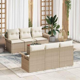 vidaXL Vidaxl - Conjunto De Sof&aacute; De Jard&iacute;n 7 Pcs Beige Polirat&aacute;n