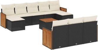 vidaXL Set De Sof&aacute;s De Jard&iacute;n 11 Pzas Y Cojines Rat&aacute;n Sint&eacute;tico Negro Vidaxl