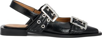 Ganni Womens Ballet Flats With Buckle Black Polyester Ballerina Shoes