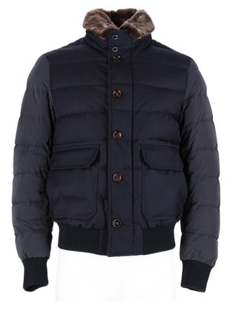 Moorer Padded Quilted Jacket with Fur-Lined Collar and Flap Pockets