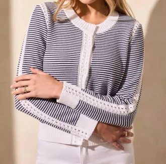 Tribal Cotton Sweater Cardigan In Jet Blue