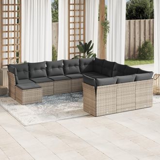 vidaXL Set De Sof&aacute;s De Jard&iacute;n 12 Pzas Con Cojines Rat&aacute;n Sint&eacute;tico Gris Vidaxl