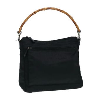 Gucci Vintage Bamboo Handle Nylon Black Nylon Handbag (Pre-Owned)