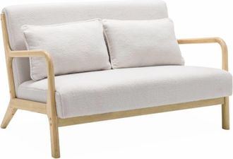 Sweeek Banco escandinavo de 2 plazas de borreguito en madera, crema