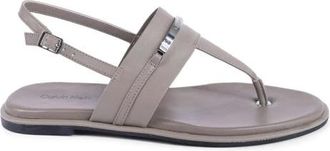 Calvin Klein Flat Sandals, female, Beige, 6 UK, Khaki Leather Flat Thong Sandals