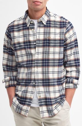 Barbour Portdown Tailored Fit Plaid Button-Down Shirt in Ecru at Nordstrom, Size Xx-Large