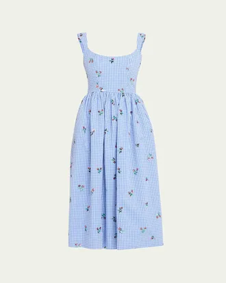 Markarian Nara Sequin Embroidered Check Fit-And-Flare Midi Dress