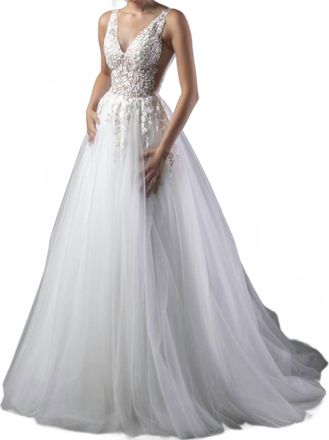 Jovani Lace V-Neck Wedding Ballgown In Off White