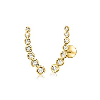 RS Pure by Ross-Simons Diamond Curved Flat-Back Ear Climbers in 14kt Yellow Gold