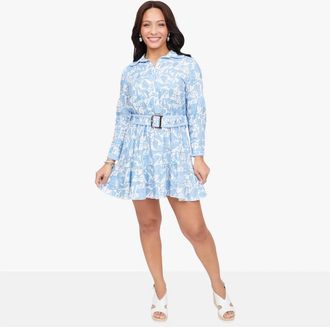 Astrid Naples Belted Dress In Blue Toile