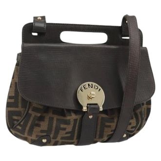 Fendi Pre-owned Shoulder Bags, female, Brown, Size: ONE SIZE Pre-owned Vintage Zucca Canvas Hand Bag