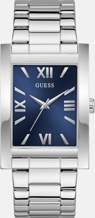 Guess Silver-Tone and Blue Square Analog Watch