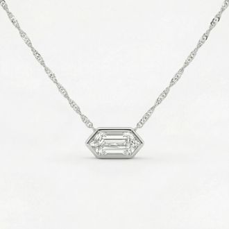 Pompeii3 Certified 1.10Ct Long Hexagon Bezel Diamond East West Pendant Necklace Lab Grown