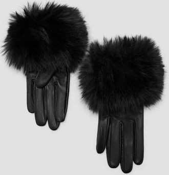 Mango Guanti pelle estremit&agrave; pelliccia nero - Donna - S - MANGO