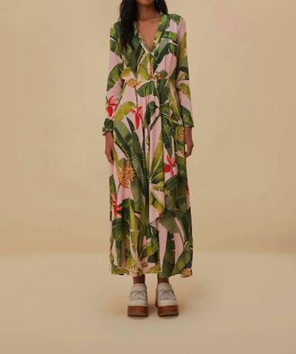 Farm Rio Banana Leaves Maxi Dress In Pink