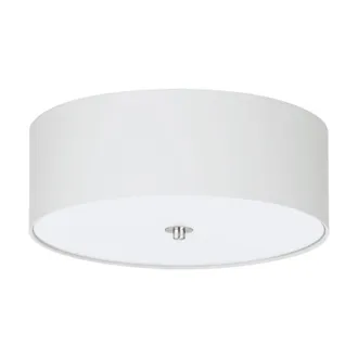 Loops Flush Ceiling Light Colour Satin Nickel Shade White Fabric Glass Bulb E27 3x60W in Metallics