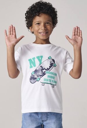 Vertbaudet Jungen T-Shirt mit Fotoprint, Recycling-Baumwolle wei&szlig;