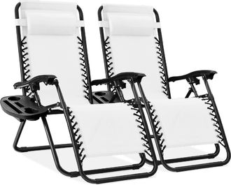 Best Choice Products Set of 2 Zero Gravity Lounge Chair Recliners for Patio, Pool w/ Cup Holder Tray