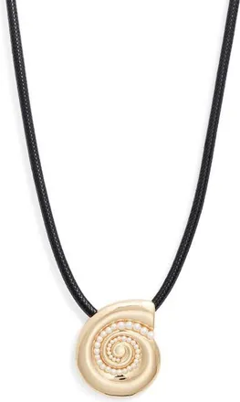 Open Edit Micro Faux Pearl Shell Cord Pendant Necklace in Black- White- Gold at Nordstrom