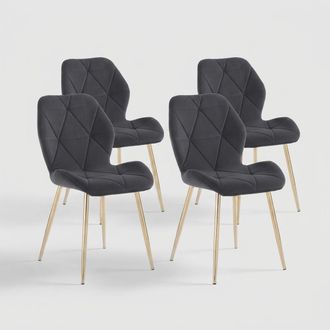 Oresteluchetta Juego De 4 Sillas De Terciopelo Dise&ntilde;o Para Cocina Y Sala De Estar Virginia Gold - Gris