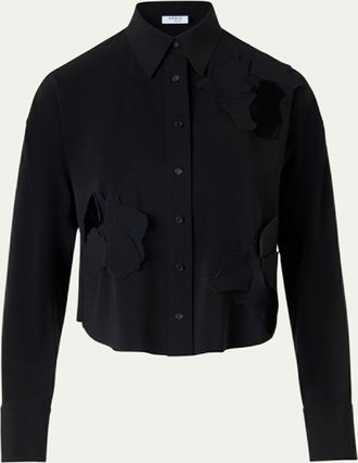 Akris Flower Applique Button-Down Shirt