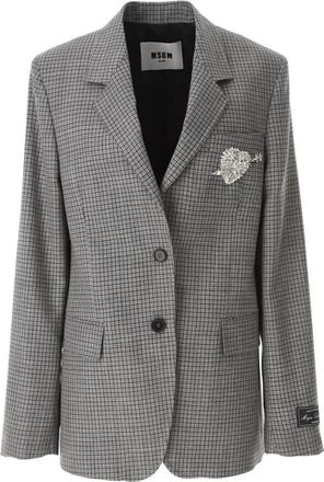 Msgm Wollen Jas met Strass Hart - Dames - Blazers - Grijs - L - Wol - Jassen
