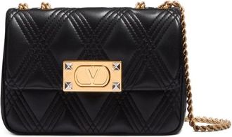 Valentino Garavani Black Leather Quiltie 67 Shoulder Bag