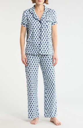 Tart Mana 3-Piece Jersey Pajamas in Indigo Block Print O at Nordstrom Rack, Size X-Large
