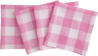 Solino Home Linen Dinner Napkins Set of 4, 20 x 20 Inch for Dining Table, Holiday and Everyday Table Decor - Buffalo Check in Pink Begonia at